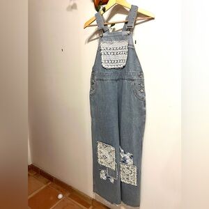 Women's Blue Denim Overalls with Lace Accents